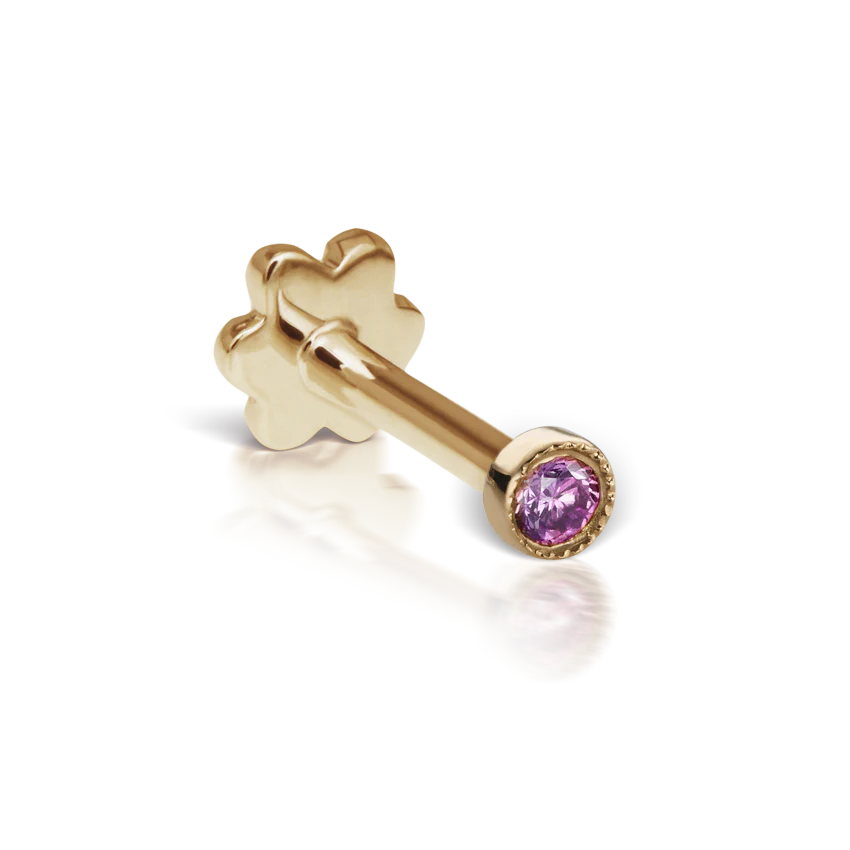 Scalloped Set Rose Purple Diamond Threaded Stud Earring With Titanium Backing - Image 9