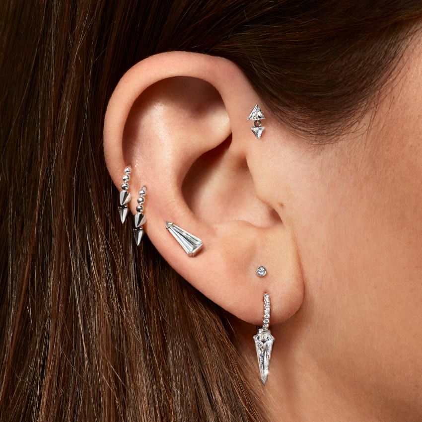 Silhouette Diamond Long Spike Eternity Hoop Earring - Image 28