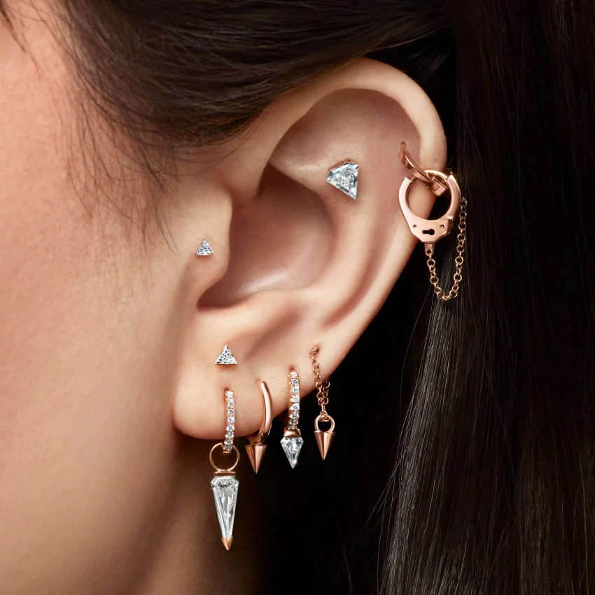 Silhouette Diamond Short Spike Eternity Hoop Earring - Image 35