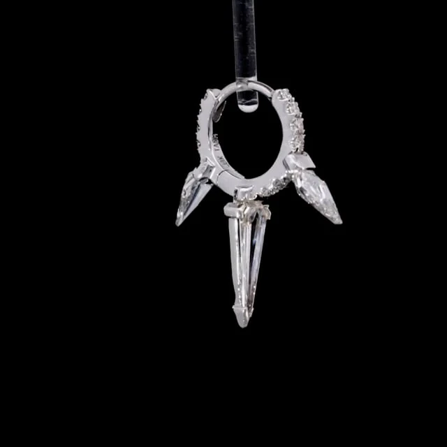 Silhouette Diamond Triple Long Spike Eternity Hoop Earring - Image 27