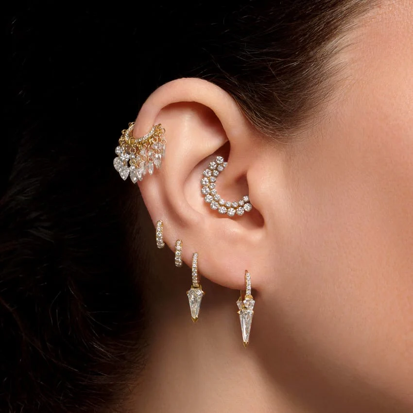 Silhouette Diamond Triple Long Spike Eternity Hoop Earring - Image 30