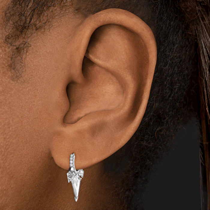 Silhouette Diamond Triple Long Spike Eternity Hoop Earring - Image 8