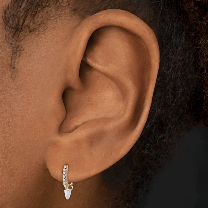 Single Short Opal Spike Diamond Eternity Hoop Earring - Image 14