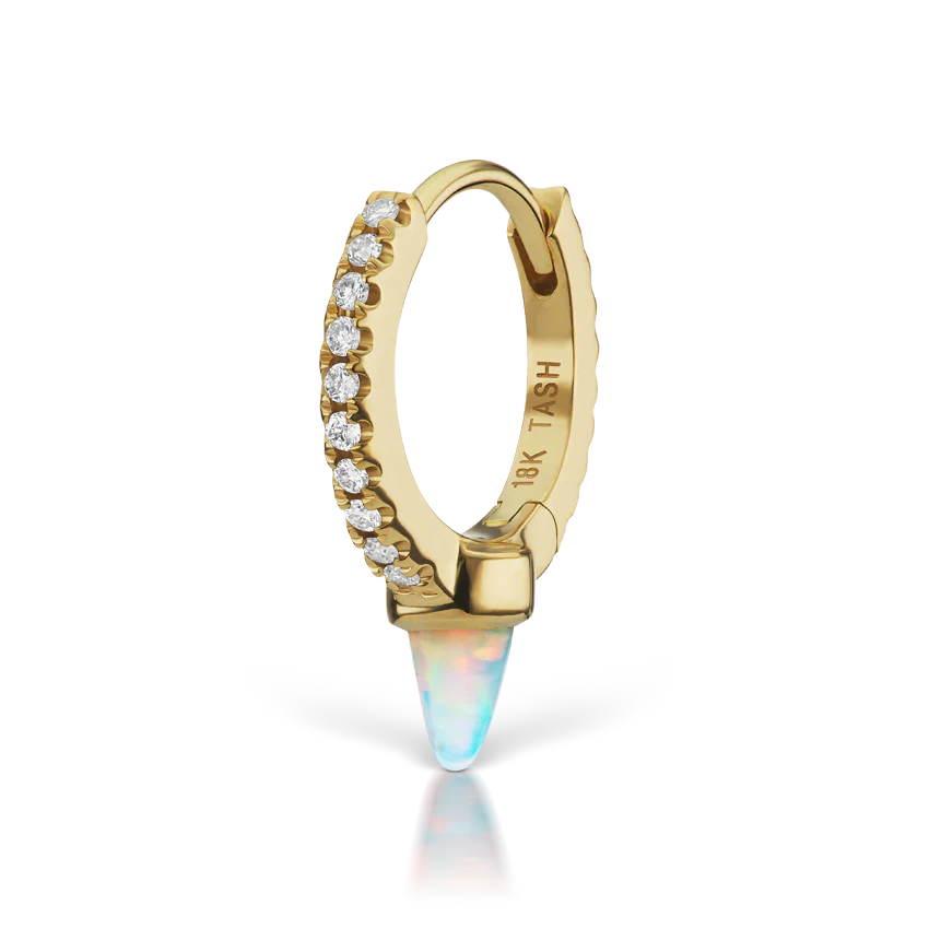 Single Short Opal Spike Diamond Eternity Hoop Earring - Image 15