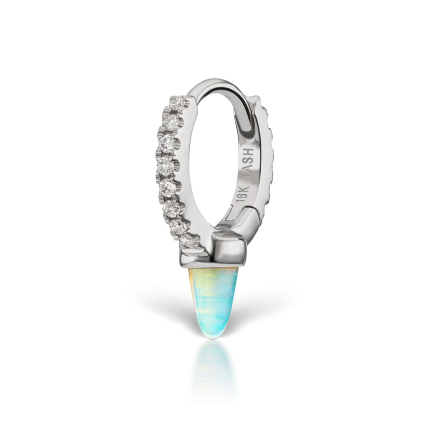 Single Short Opal Spike Diamond Eternity Hoop Earring - Image 2