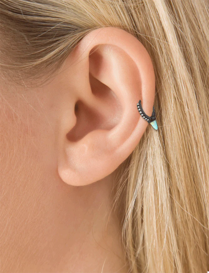 Single Short Opal Spike Diamond Eternity Hoop Earring - Image 36