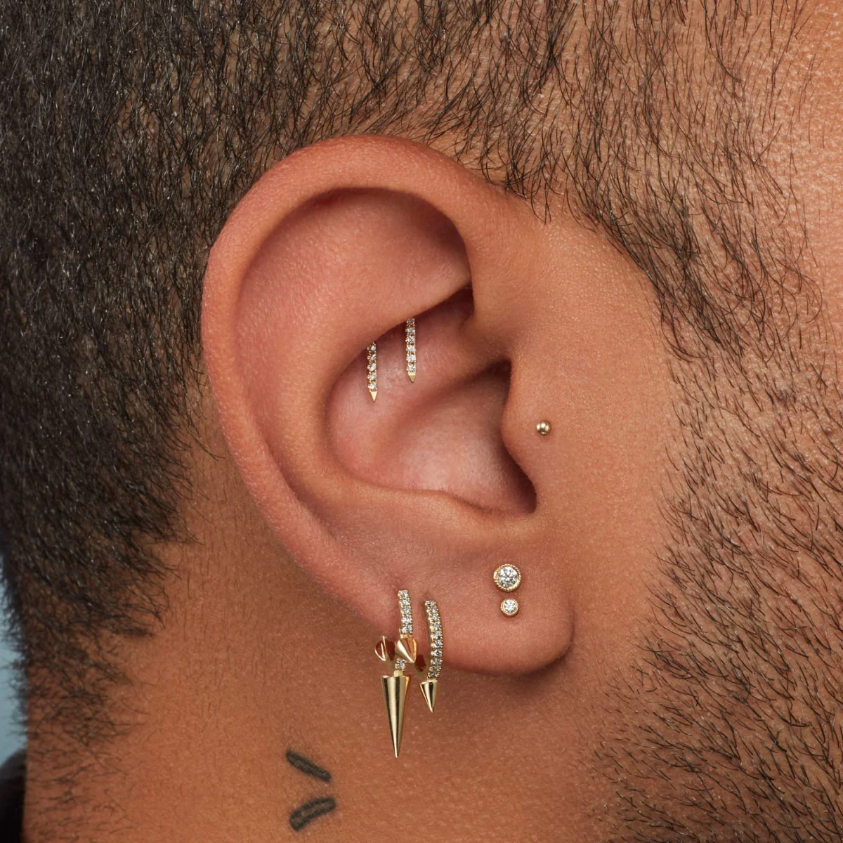 Single Short Spike Diamond Eternity Hoop Earring - Image 15