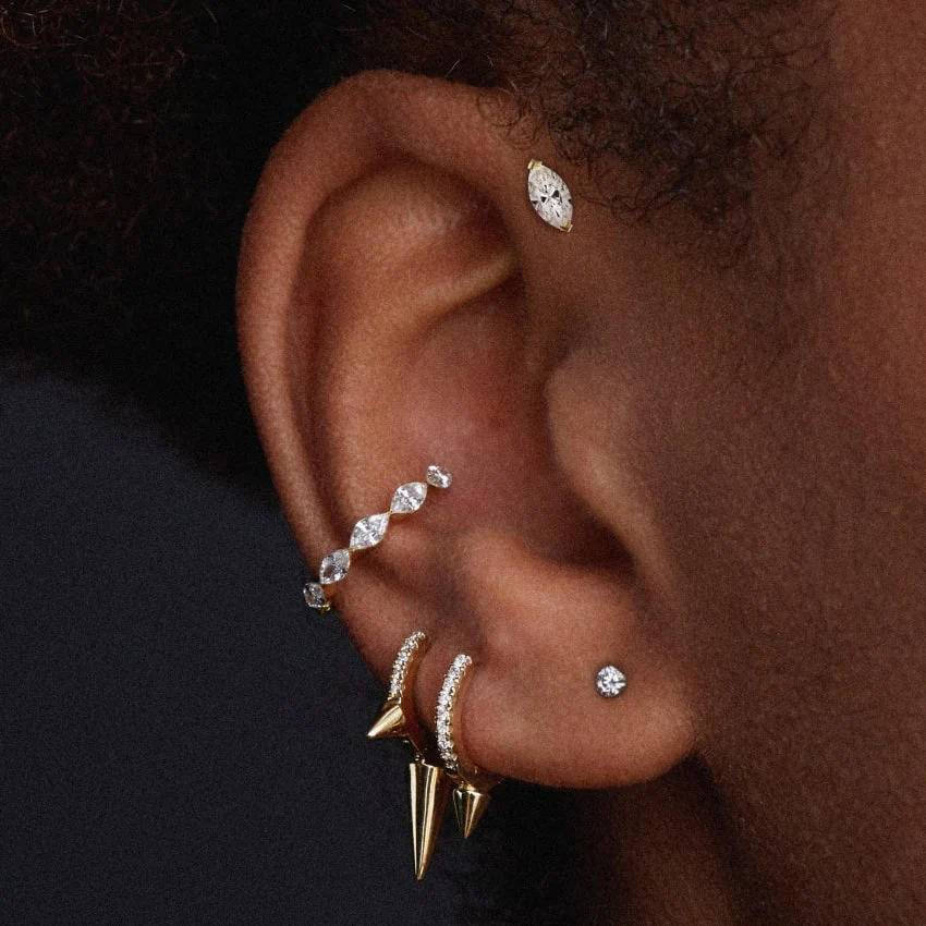 Single Short Spike Diamond Eternity Hoop Earring - Image 29