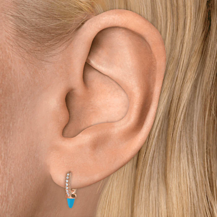 Single Short Turquoise Spike Diamond Eternity Hoop Earring - Image 9