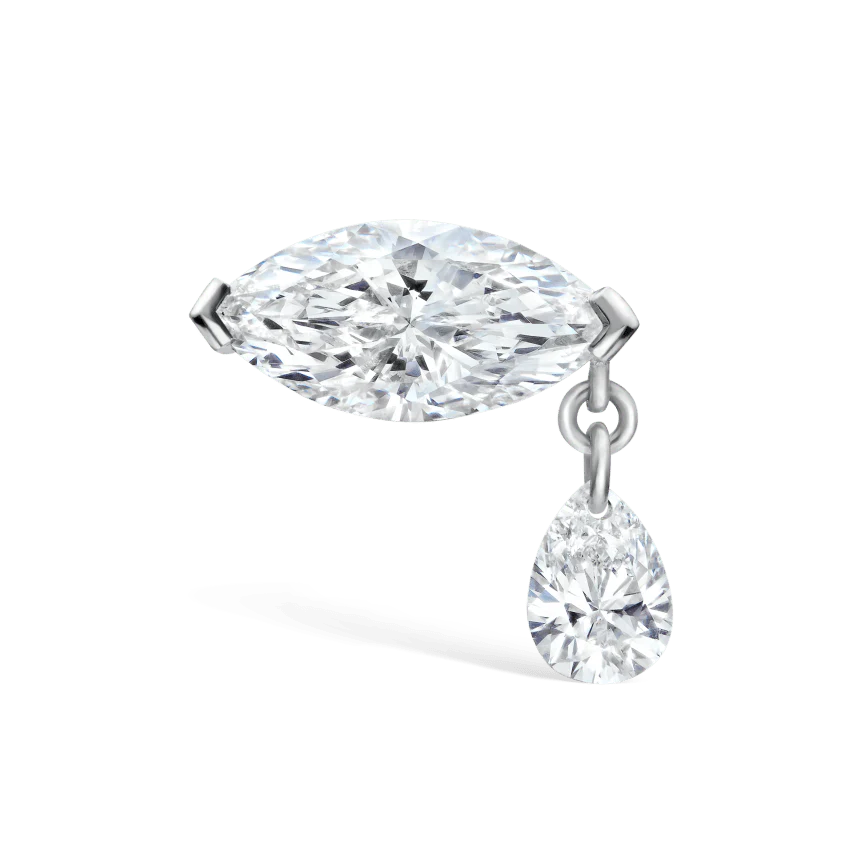 Single Teardrop Marquise Diamond Threaded Stud Earring - Image 7