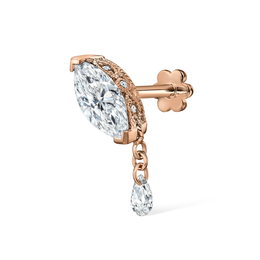 Single Teardrop Marquise Diamond Threaded Stud Earring - Image 16