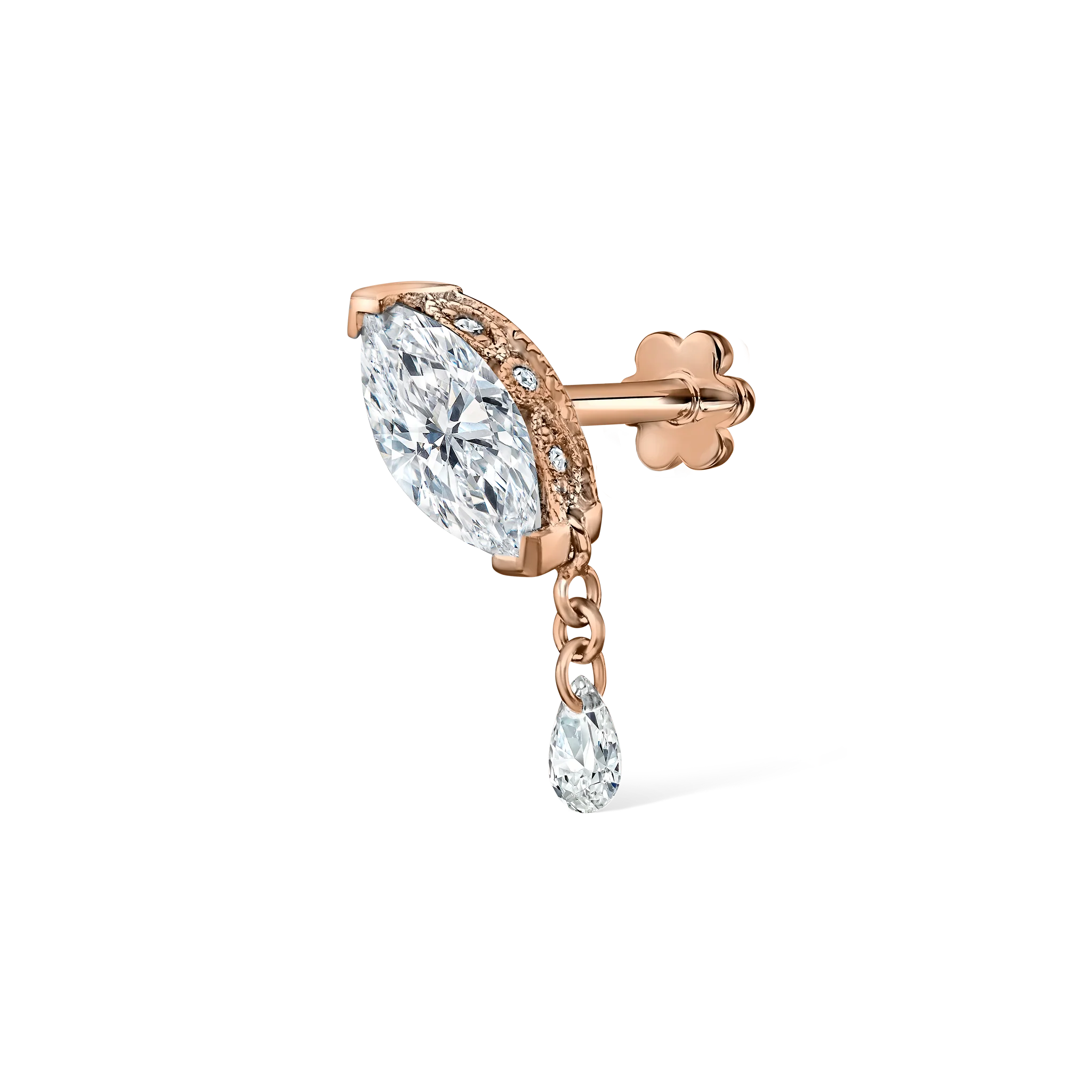 Single Teardrop Marquise Diamond Threaded Stud Earring - Image 23