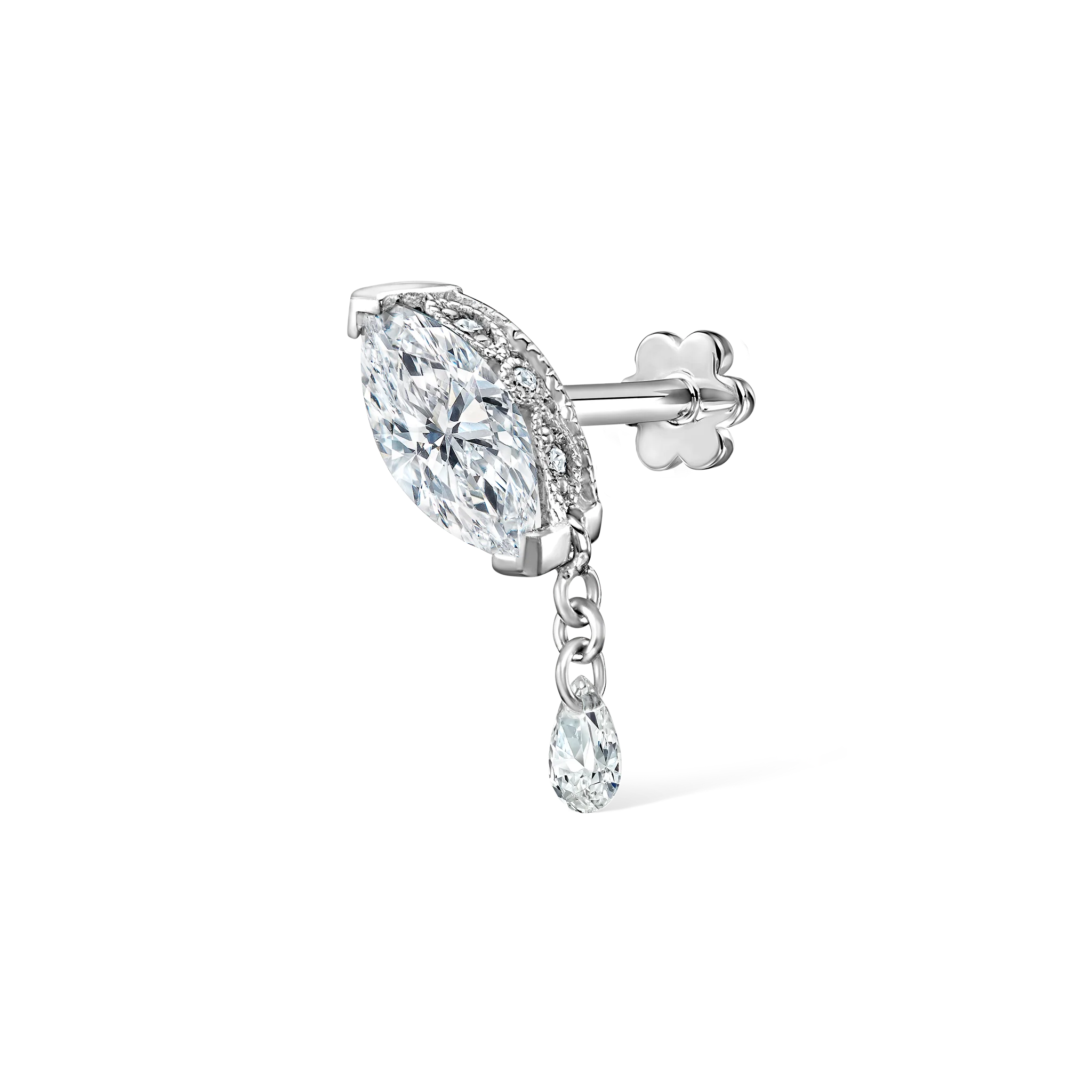 Single Teardrop Marquise Diamond Threaded Stud Earring - Image 24