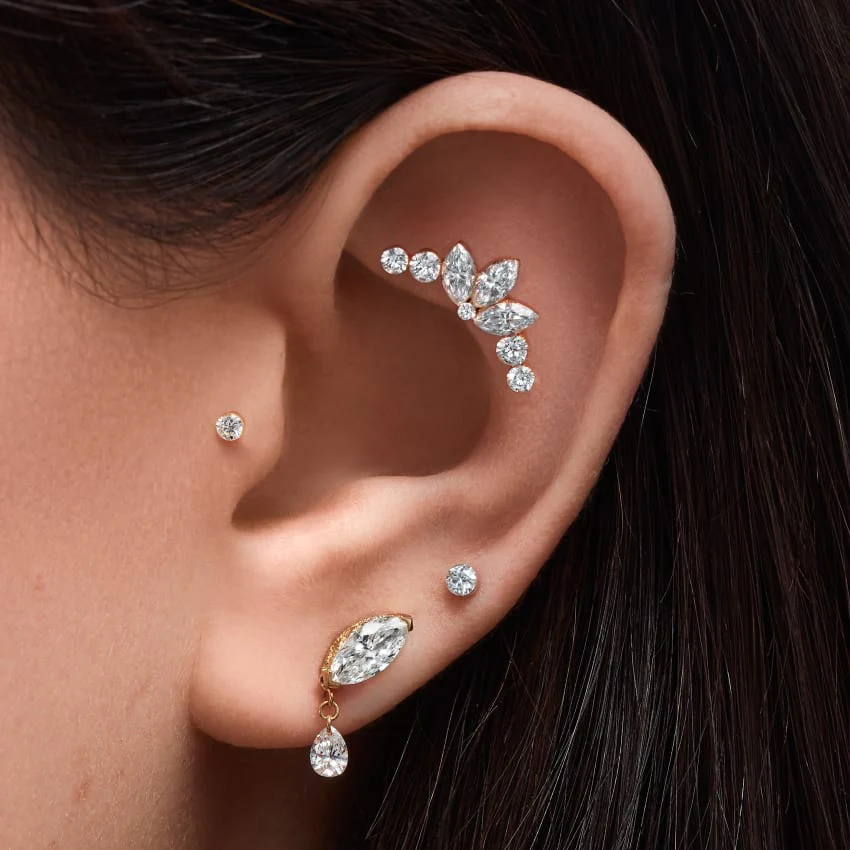 Single Teardrop Marquise Diamond Threaded Stud Earring - Image 5