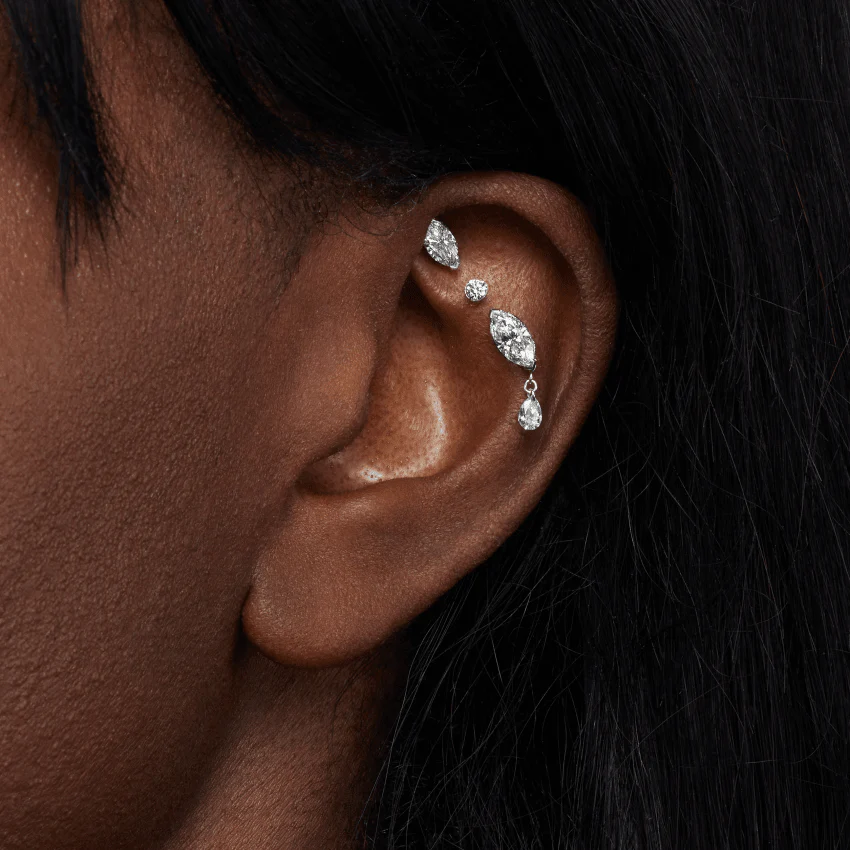 Single Teardrop Marquise Diamond Threaded Stud Earring - Image 8