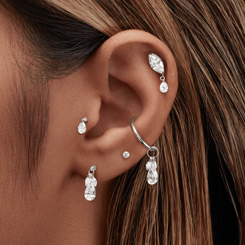 Single Teardrop Marquise Diamond Threaded Stud Earring With Titanium Backing - Image 18