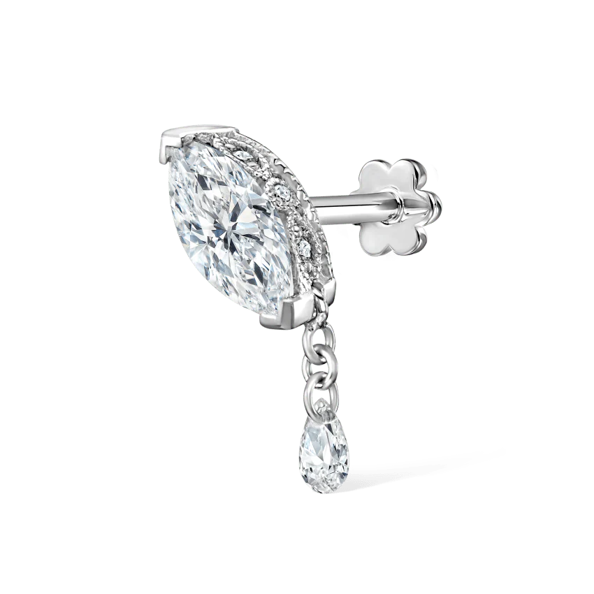 Single Teardrop Marquise Diamond Threaded Stud Earring With Titanium Backing - Image 2