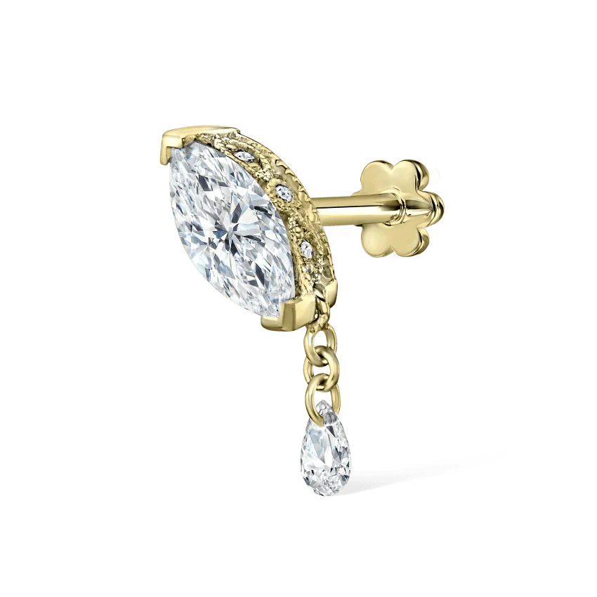 Single Teardrop Marquise Diamond Threaded Stud Earring With Titanium Backing - Image 9