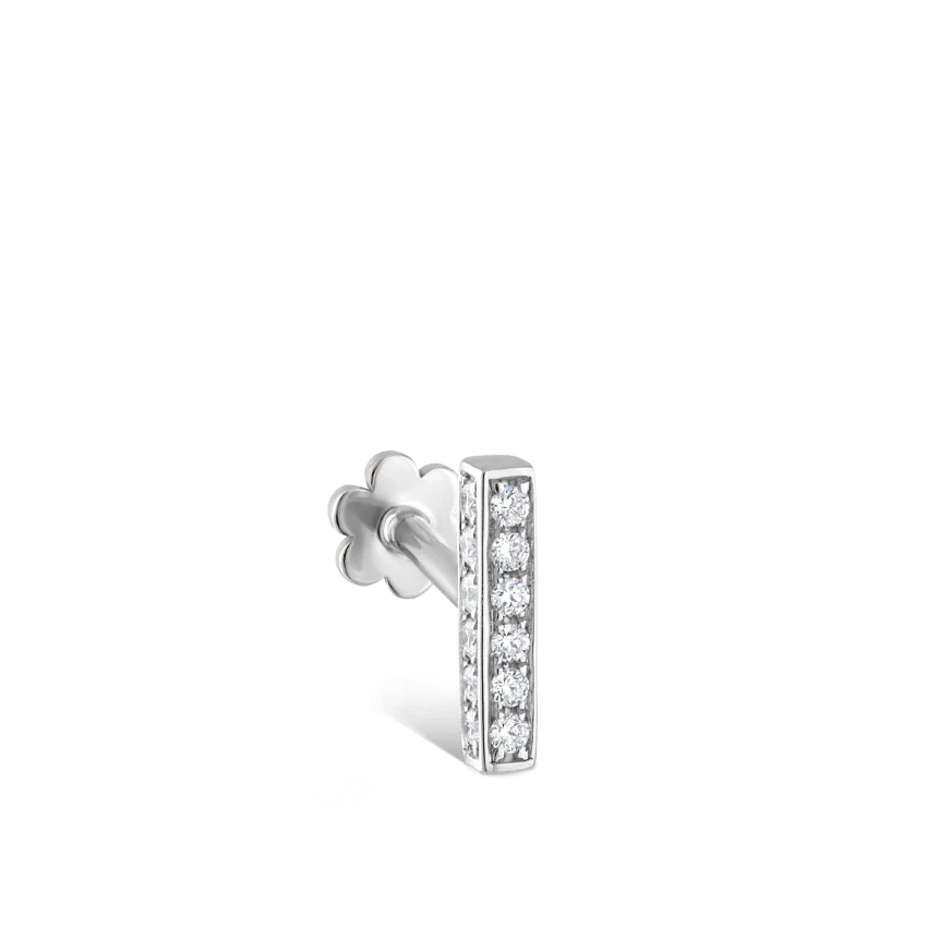 Square Diamond Pavé Bar Threaded Stud Earring - Image 2