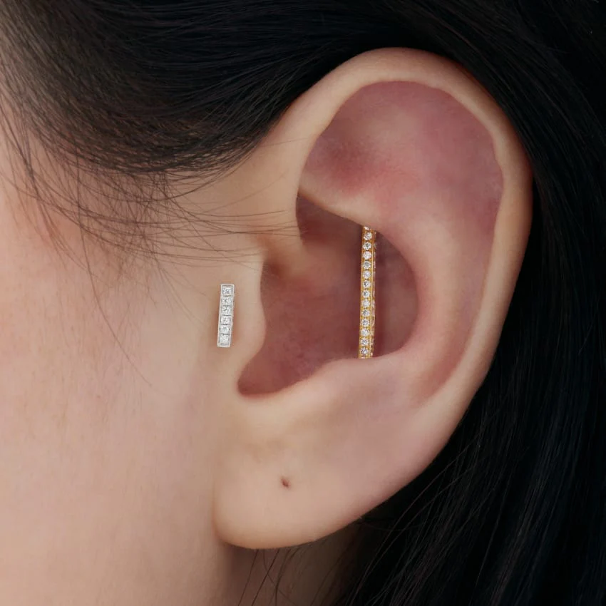 Square Diamond Pavé Bar Threaded Stud Earring - Image 24
