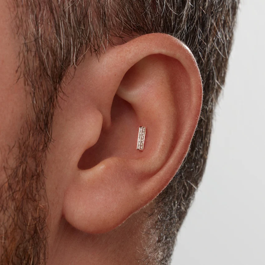 Square Diamond Pavé Bar Threaded Stud Earring - Image 3