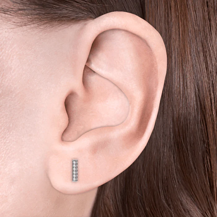 Square Diamond Pavé Bar Threaded Stud Earring - Image 5