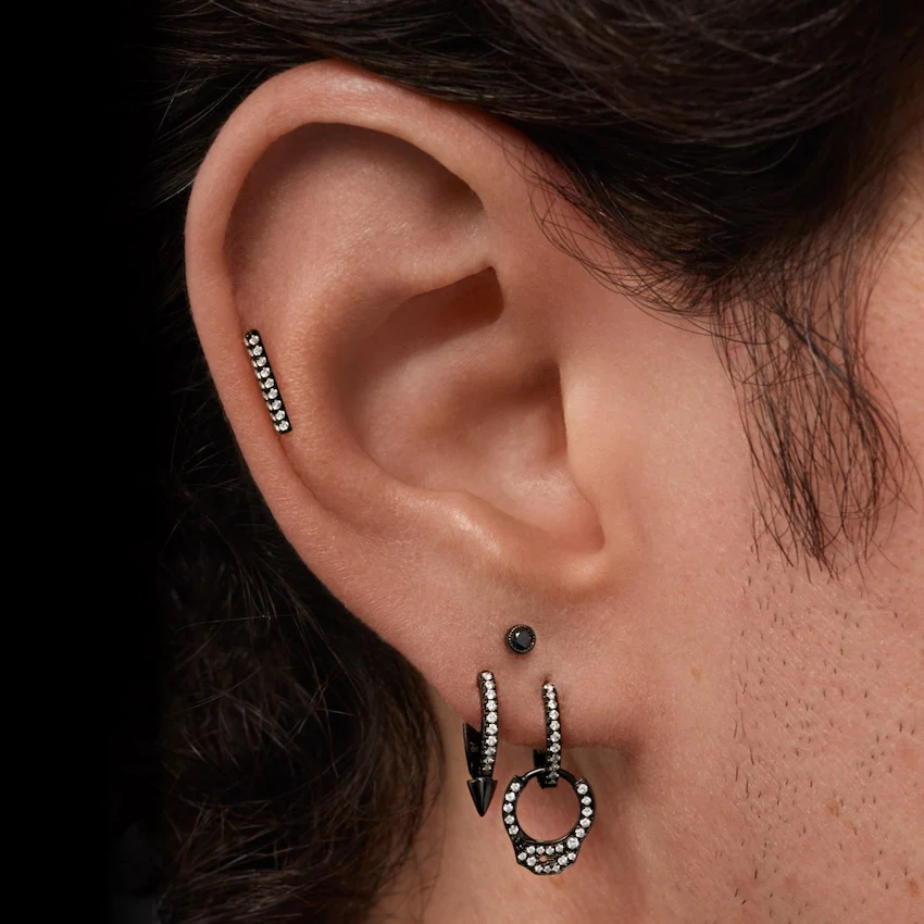 Square Diamond Pavé Bar Threaded Stud Earring - Image 8