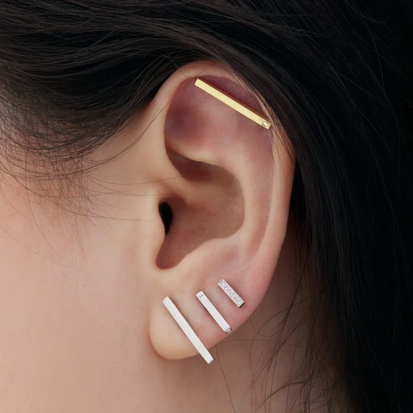 Square Diamond Pavé Bar Threaded Stud Earring With Titanium Backing - Image 41