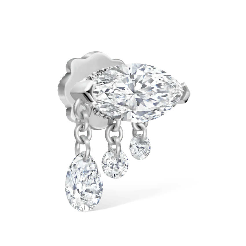 Triple Teardrop Marquise Diamond Threaded Stud Earring - Image 2