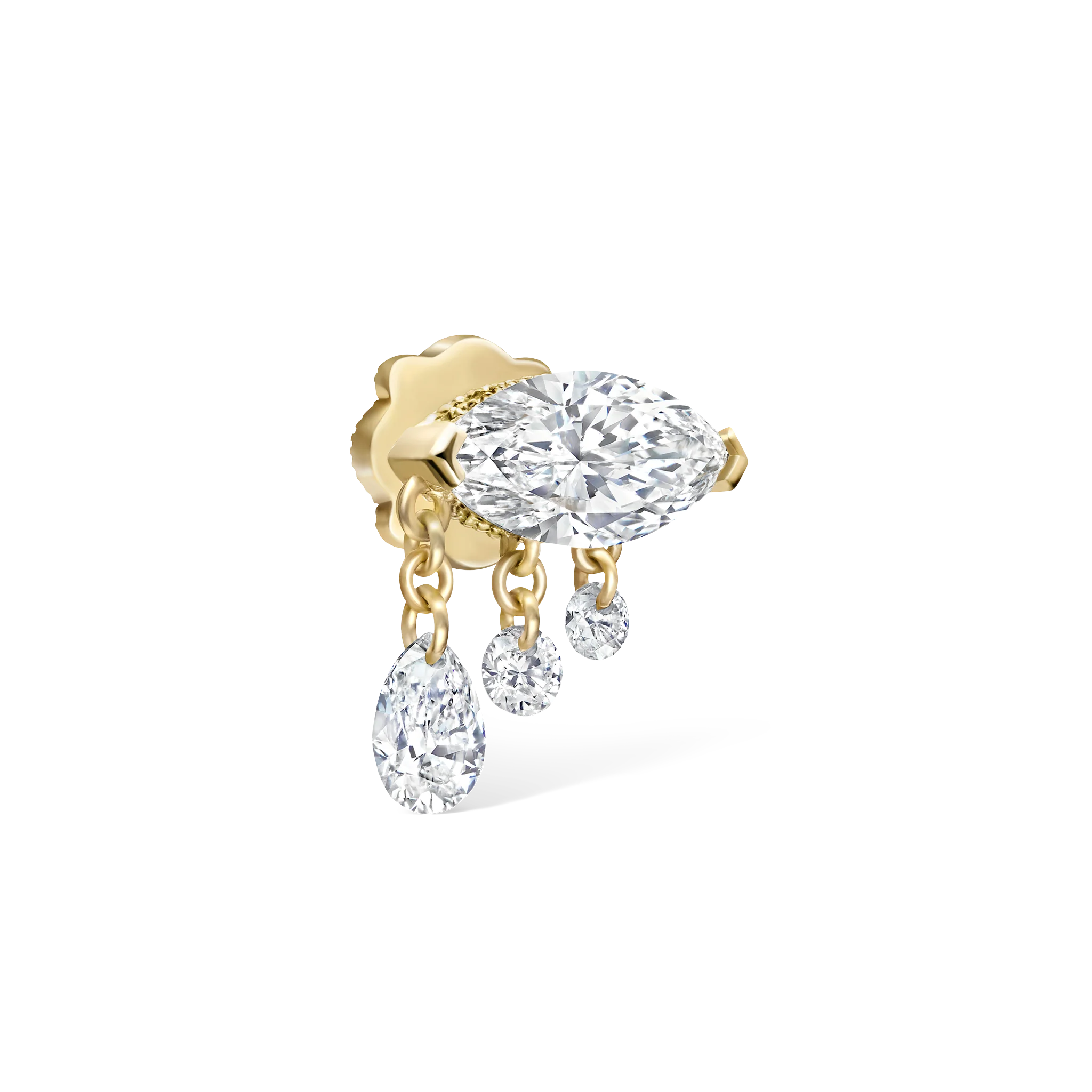 Triple Teardrop Marquise Diamond Threaded Stud Earring - Image 29
