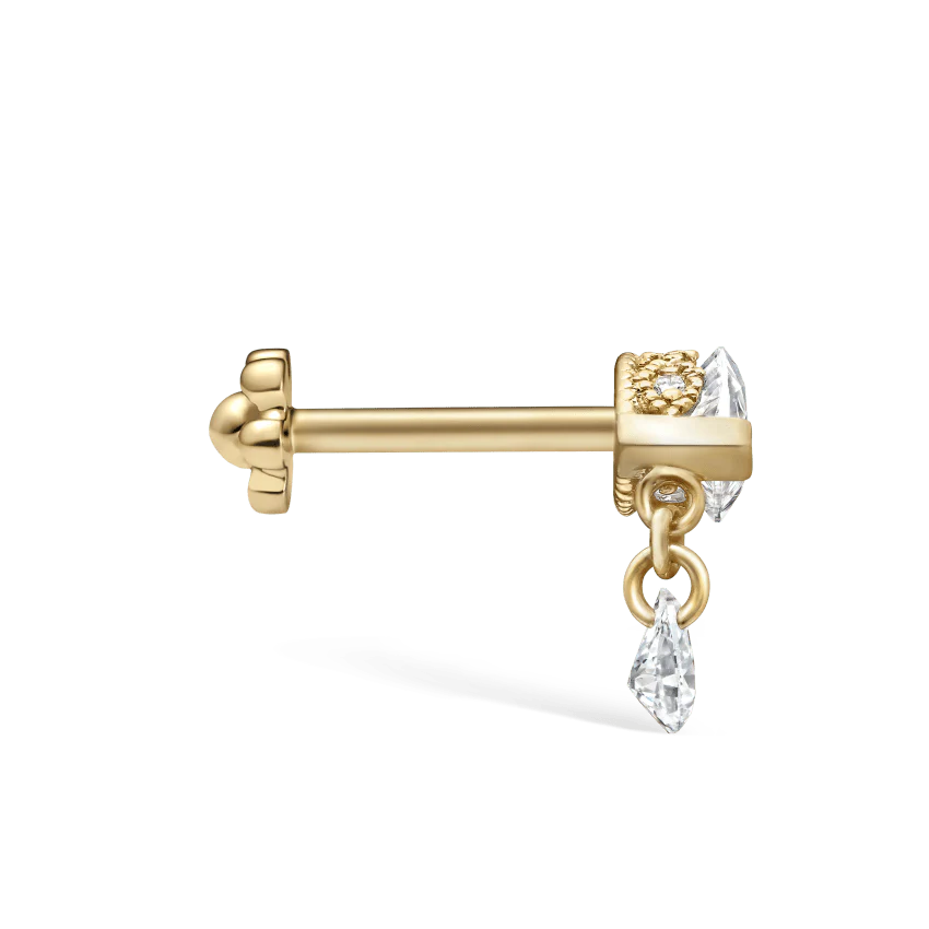 Single Teardrop Marquise Diamond Threaded Stud Earring - Image 10
