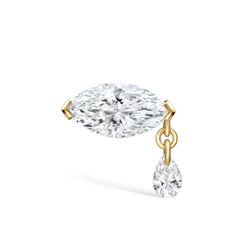 Single Teardrop Marquise Diamond Threaded Stud Earring - Image 12