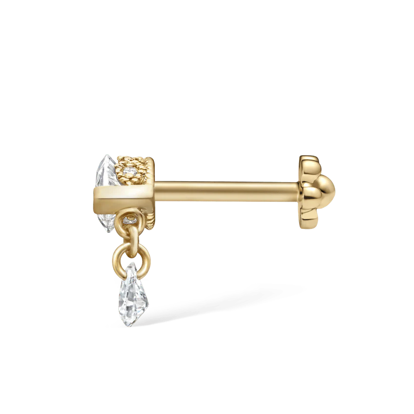 Single Teardrop Marquise Diamond Threaded Stud Earring - Image 13