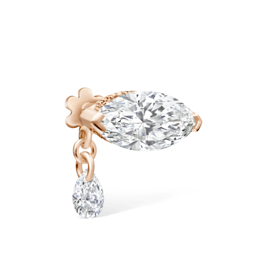 Single Teardrop Marquise Diamond Threaded Stud Earring - Image 14