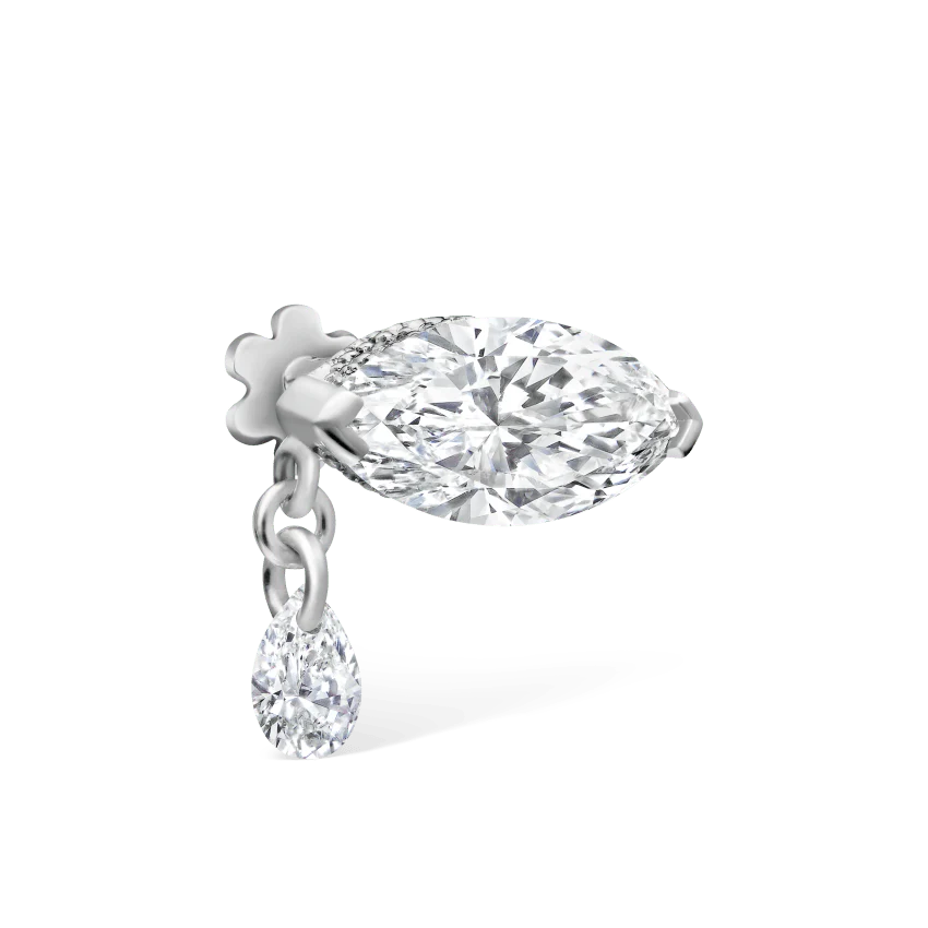 Single Teardrop Marquise Diamond Threaded Stud Earring - Image 2