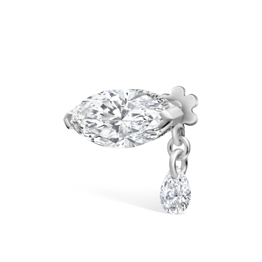 Single Teardrop Marquise Diamond Threaded Stud Earring - Image 5
