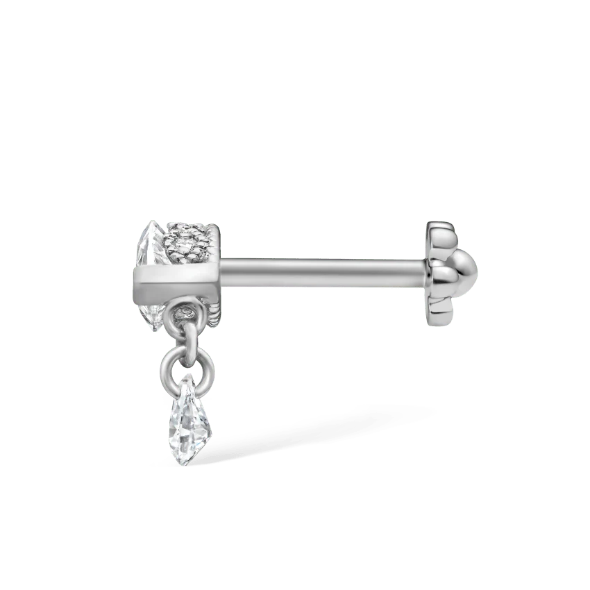 Single Teardrop Marquise Diamond Threaded Stud Earring - Image 7