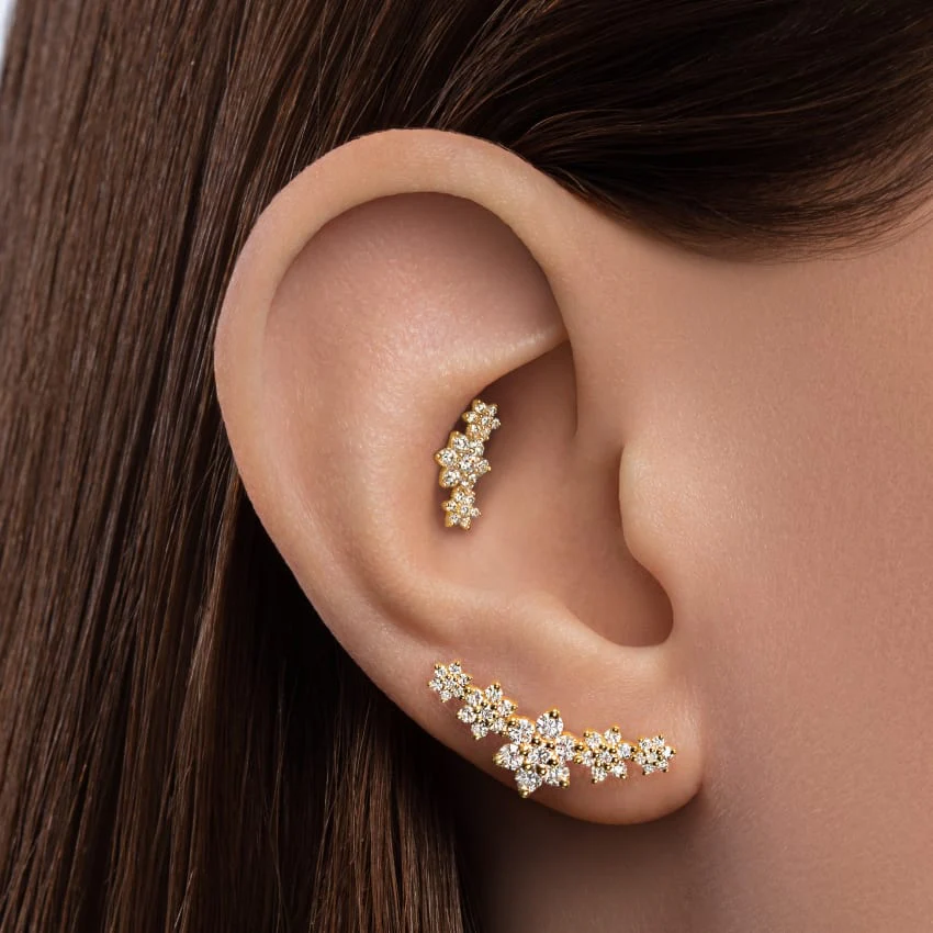 Three Flower Garland Diamond Threaded Stud Earring - Image 10