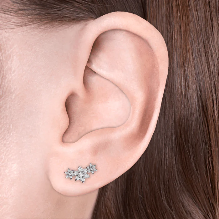 Three Flower Garland Diamond Threaded Stud Earring - Image 12
