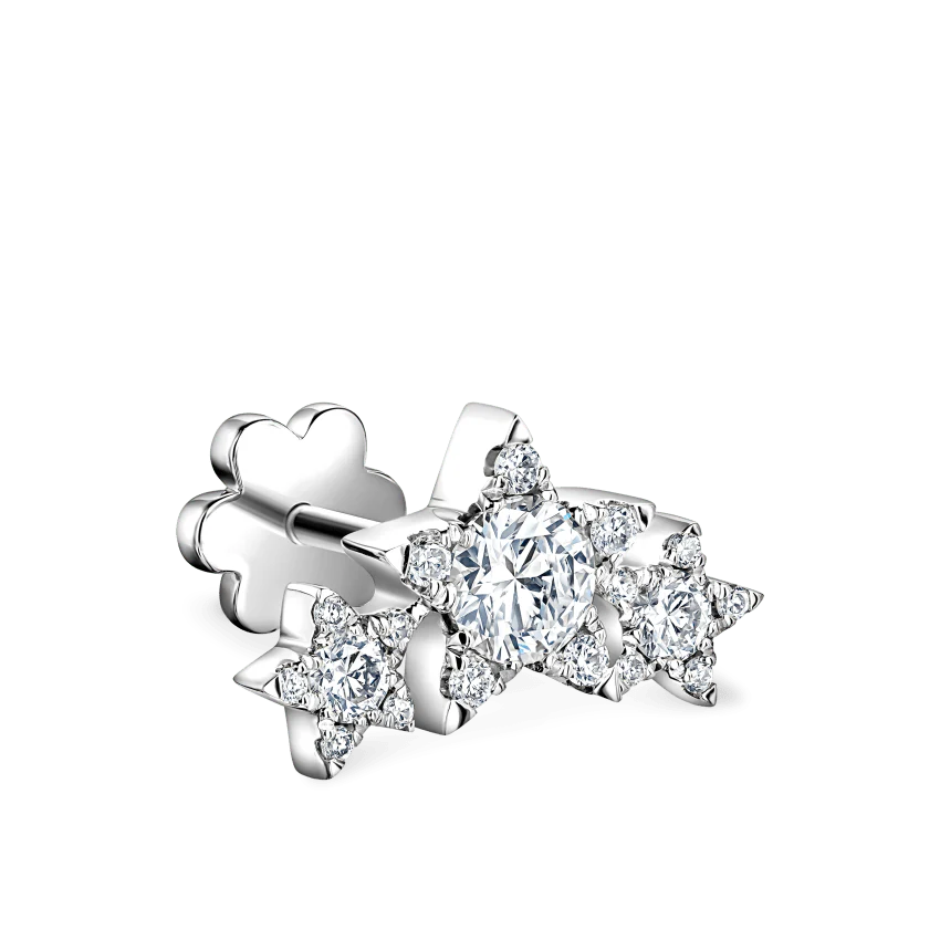 Three Star Garland Diamond Threaded Stud Earring - Image 3