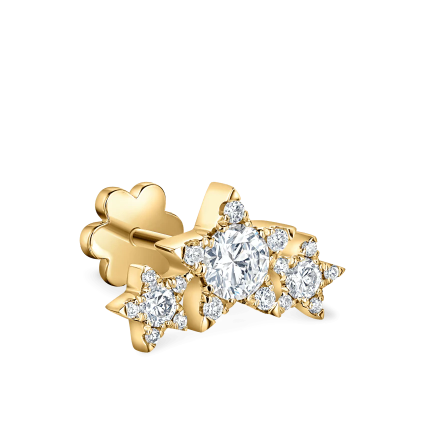 Three Star Garland Diamond Threaded Stud Earring - Image 7