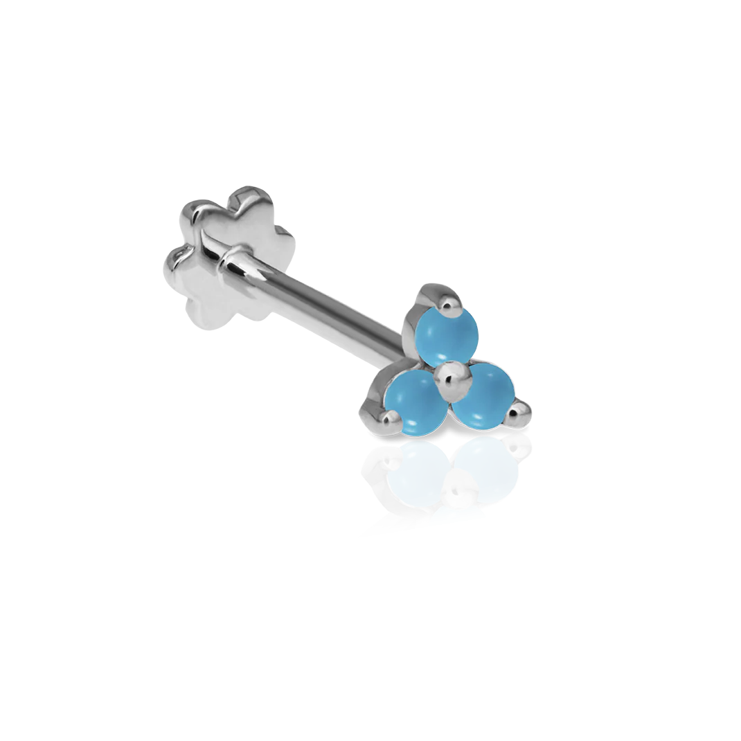 Turquoise Trinity Threaded Stud Earring With Titanium Backing - Image 2