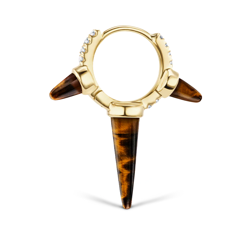Tiger's Eye Triple Long Spike Diamond Eternity Hoop Earring - Image 2