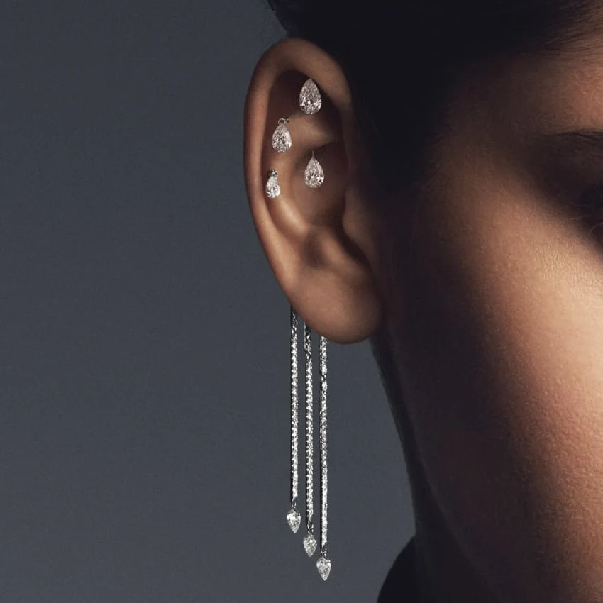 Triple Diamond Eternity Bar Conch Charm & Pear Diamond Dangles - Image 9