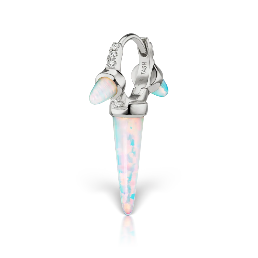 Triple Long Opal Spike Diamond Eternity Hoop Earring - Image 2