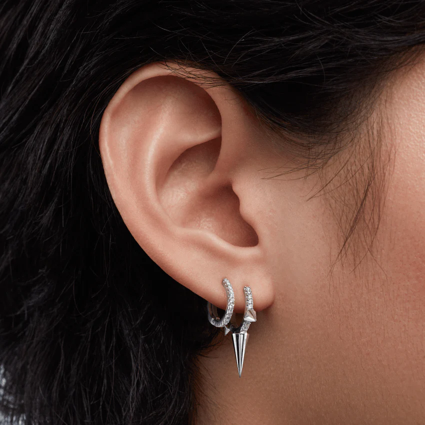 Triple Long Spike Diamond Eternity Hoop Earring - Image 19