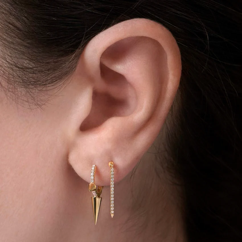Triple Long Spike Diamond Eternity Hoop Earring - Image 33