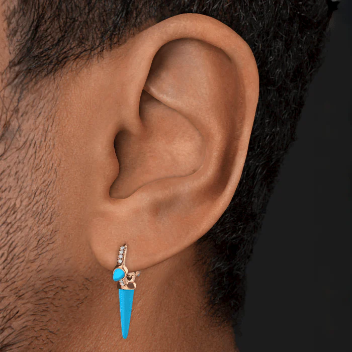 Triple Long Turquoise Spike Diamond Eternity Hoop Earring - Image 15
