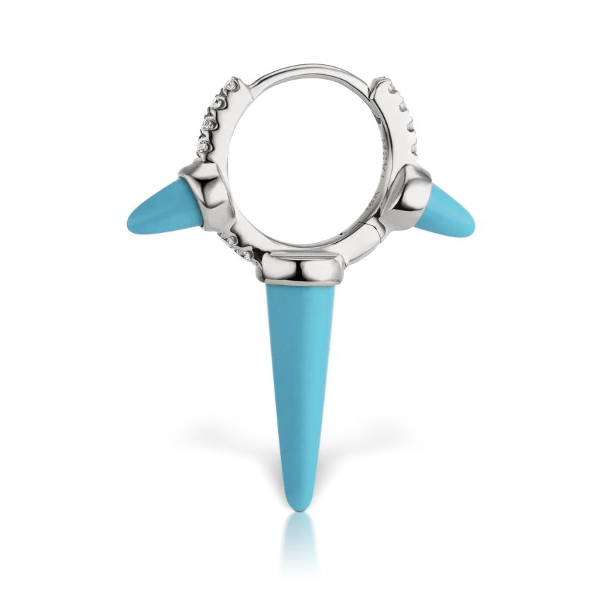 Triple Long Turquoise Spike Diamond Eternity Hoop Earring - Image 6