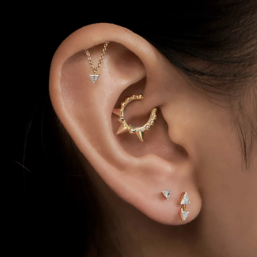 Triple Short Spike Granulated Hoop Earring - Image 3